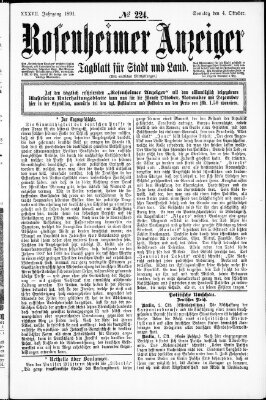 Rosenheimer Anzeiger Sonntag 4. Oktober 1891