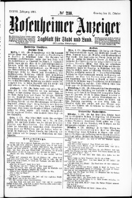 Rosenheimer Anzeiger Sonntag 11. Oktober 1891