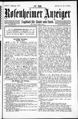 Rosenheimer Anzeiger Freitag 30. Oktober 1891