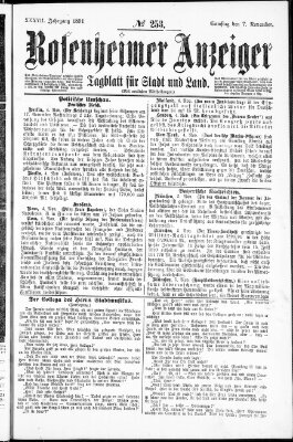 Rosenheimer Anzeiger Samstag 7. November 1891