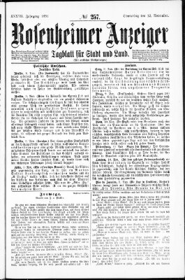 Rosenheimer Anzeiger Donnerstag 12. November 1891