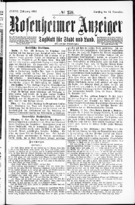 Rosenheimer Anzeiger Samstag 14. November 1891