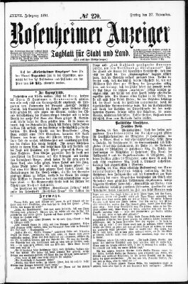 Rosenheimer Anzeiger Freitag 27. November 1891