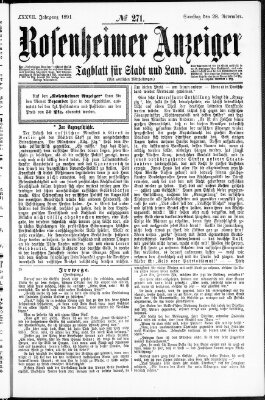 Rosenheimer Anzeiger Samstag 28. November 1891