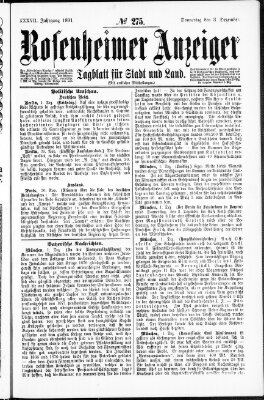 Rosenheimer Anzeiger Donnerstag 3. Dezember 1891