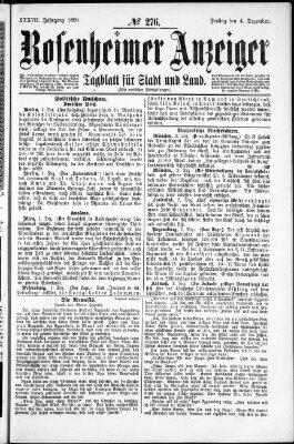 Rosenheimer Anzeiger Freitag 4. Dezember 1891