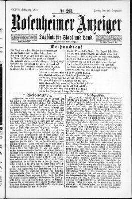 Rosenheimer Anzeiger Freitag 25. Dezember 1891