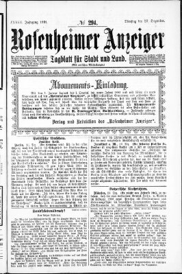 Rosenheimer Anzeiger Dienstag 29. Dezember 1891