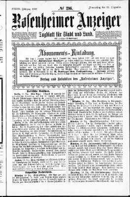 Rosenheimer Anzeiger Donnerstag 31. Dezember 1891