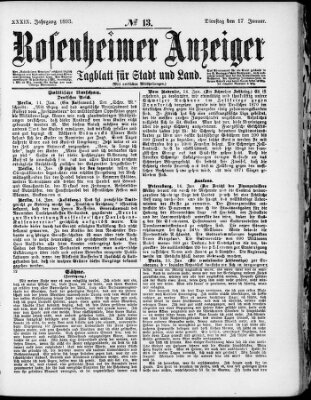 Rosenheimer Anzeiger Dienstag 17. Januar 1893