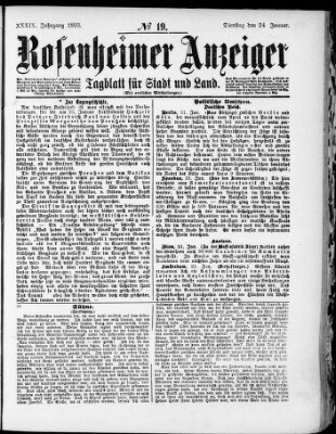 Rosenheimer Anzeiger Dienstag 24. Januar 1893