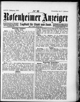 Rosenheimer Anzeiger Donnerstag 9. Februar 1893