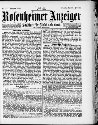 Rosenheimer Anzeiger Samstag 25. Februar 1893