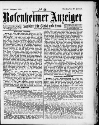 Rosenheimer Anzeiger Dienstag 28. Februar 1893