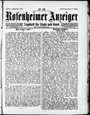 Rosenheimer Anzeiger Donnerstag 16. März 1893