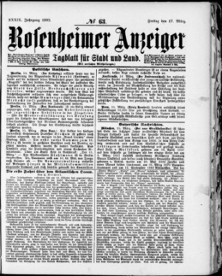 Rosenheimer Anzeiger Freitag 17. März 1893