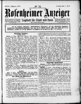 Rosenheimer Anzeiger Samstag 1. April 1893