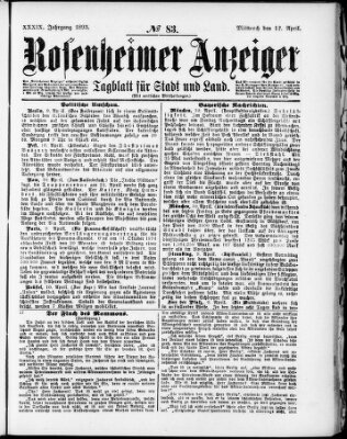 Rosenheimer Anzeiger Mittwoch 12. April 1893