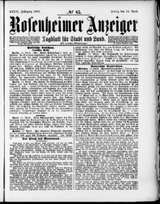 Rosenheimer Anzeiger Freitag 14. April 1893