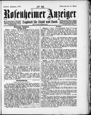 Rosenheimer Anzeiger Mittwoch 19. April 1893