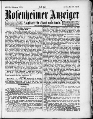 Rosenheimer Anzeiger Freitag 21. April 1893