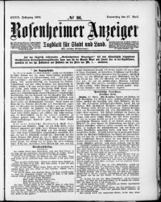 Rosenheimer Anzeiger Donnerstag 27. April 1893