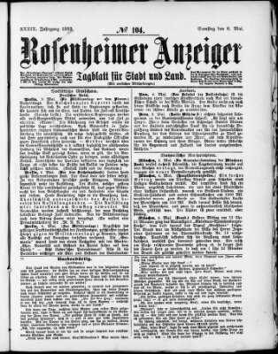 Rosenheimer Anzeiger Samstag 6. Mai 1893