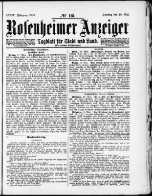 Rosenheimer Anzeiger Samstag 20. Mai 1893