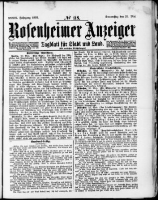 Rosenheimer Anzeiger Donnerstag 25. Mai 1893