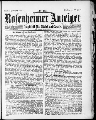 Rosenheimer Anzeiger Dienstag 27. Juni 1893