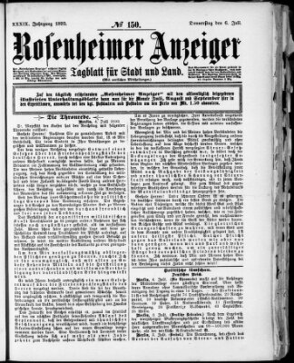 Rosenheimer Anzeiger Donnerstag 6. Juli 1893