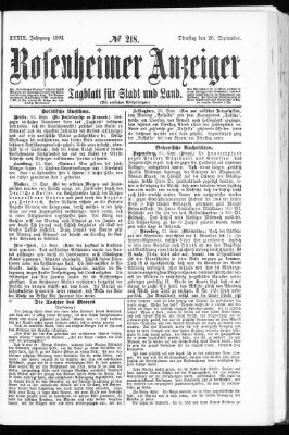 Rosenheimer Anzeiger Dienstag 26. September 1893