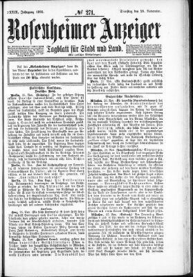 Rosenheimer Anzeiger Dienstag 28. November 1893