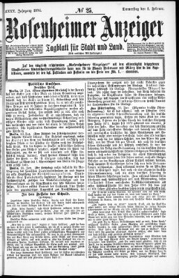 Rosenheimer Anzeiger Donnerstag 1. Februar 1894