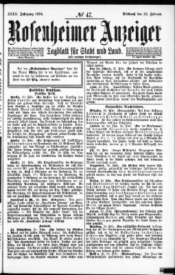 Rosenheimer Anzeiger Mittwoch 28. Februar 1894