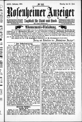 Rosenheimer Anzeiger Sonntag 24. Juni 1894