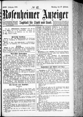 Rosenheimer Anzeiger Sonntag 27. Februar 1898