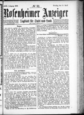 Rosenheimer Anzeiger Dienstag 11. April 1899