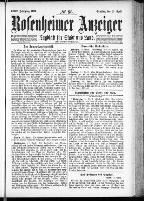 Rosenheimer Anzeiger Samstag 15. April 1899