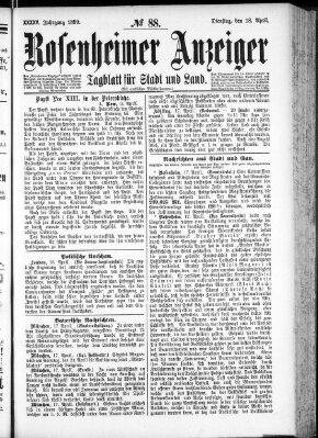 Rosenheimer Anzeiger Dienstag 18. April 1899