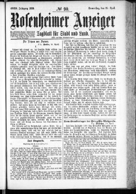 Rosenheimer Anzeiger Donnerstag 20. April 1899