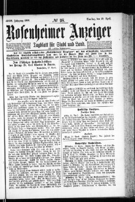 Rosenheimer Anzeiger Samstag 29. April 1899