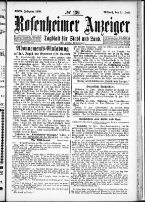 Rosenheimer Anzeiger Mittwoch 21. Juni 1899