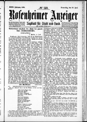 Rosenheimer Anzeiger Donnerstag 22. Juni 1899