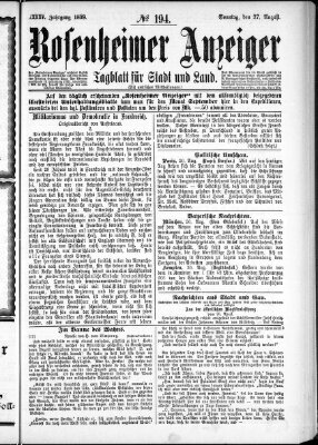 Rosenheimer Anzeiger Sonntag 27. August 1899