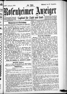 Rosenheimer Anzeiger Mittwoch 27. September 1899