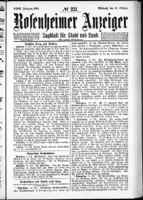 Rosenheimer Anzeiger Mittwoch 11. Oktober 1899