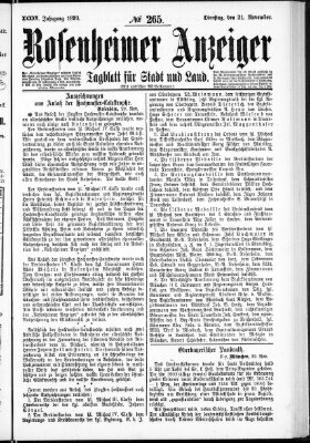 Rosenheimer Anzeiger Dienstag 21. November 1899