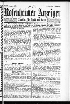 Rosenheimer Anzeiger Freitag 1. Dezember 1899