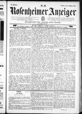 Rosenheimer Anzeiger Dienstag 27. Februar 1900